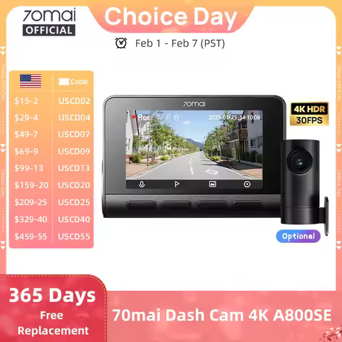 70mai A800SE 4K Car DVR Support Rear or Interior Cam 24H Parking Mode GPS ADAS Upgraded Version of 7