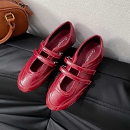 Women's Retro Red Velcro Ballet Flats