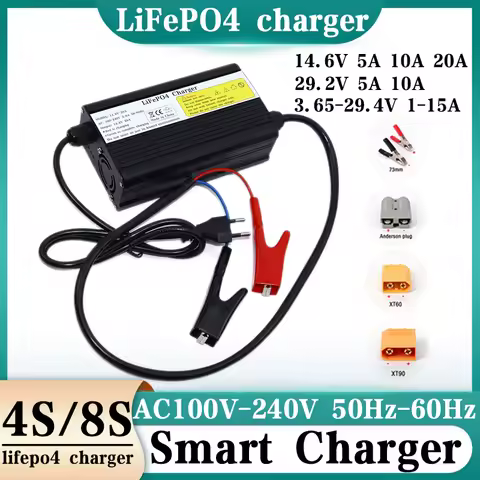 29.2V 14.6V 5A 10A 20A Lifepo4 Charger AC100-240V for 4S 8S 12V 12.8V 14.4V 24V 3.2V 5A 10A LiFePO4 