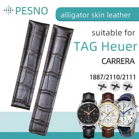PESNO Suitable for TAG Heuer CARRERA 1887/2110/2111 Genuine Crocodile Leather Wrist Watch Straps Men