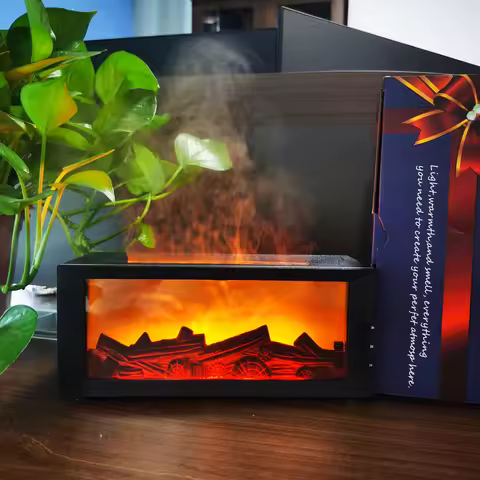 Mini Fragrance Aroma Diffuser - LED Colorful Flame Humidifier, Cool Mist Maker & Remote Control Incl