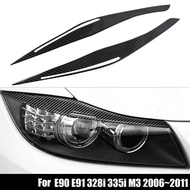 คาร์บอนไฟหน้าไฟเบอร์ Eyelid Eyebrow สติกเกอร์ปิด Trim สำหรับ BMW E90 E91 328I 335I M3 2006-2011