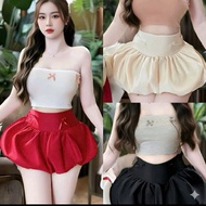 CNY pumpkin skirt made of Tapta fabric, flared design, very pretty high waist, paired with LOVITY BI