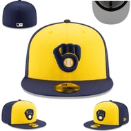 2024 Auction MLB Full Cover Cap Fitted Hat Milwaukee Brewers Flat Brim Hat Sun Hat Trendy Brand Hip 