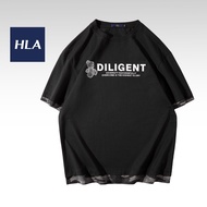 HLA Cute Bear Series Diligent Contrast Colour Slight Wide Short Sleeve T-Shirt Men (Black) Vintage C