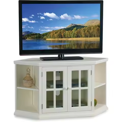 Corner Storage Stand with Bookcases, 50-inch TV, White