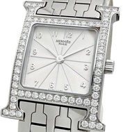 愛馬仕 H-Watch 鑽石錶圈腕錶 HH1.230，附保固卡/保固盒/原廠盒。不鏽鋼錶殼/鑽石石英錶，銀色錶盤/銀色錶帶。女士腕錶。 [二手]