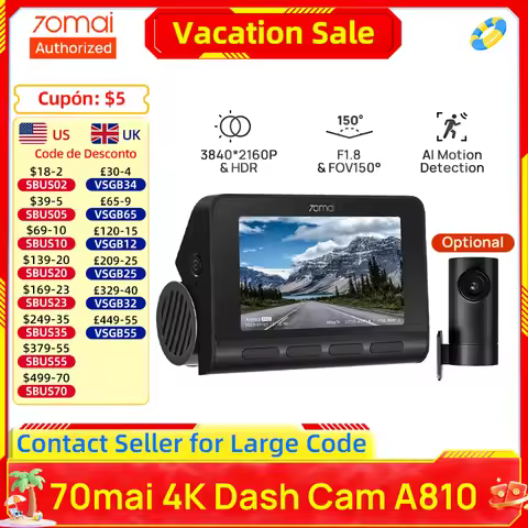 70mai 4K Dash Cam A810 Starvis 2 IMX678 HDR Car DVR 150° FOV ADAS GPS AI Motion Detection Camera Rec