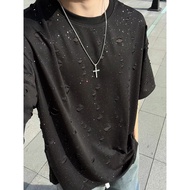 Summer short-sleeved T-shirt men's gypsy star ripped design sense crew neck couple