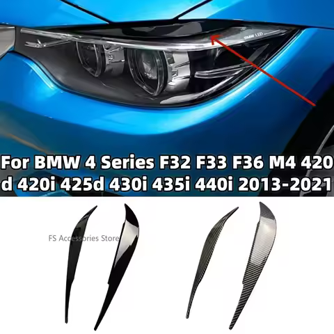 Carbon Look/Glossy Black Car Headlight Eyebrows Eyelid For BMW 4 Series F32 F33 F36 M4 420d 420i 425