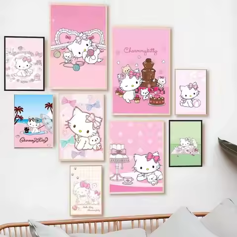 Cute C-Charmmy K-Kitty Poster Print Canvas Pictures Home For Living Room And Bedroom Wall Modern Dec