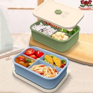 MALCOLM1 Silicone Lunch Box, Food Grade 4 Compartments Meal Prep Container, Portable Leak-Resistant 