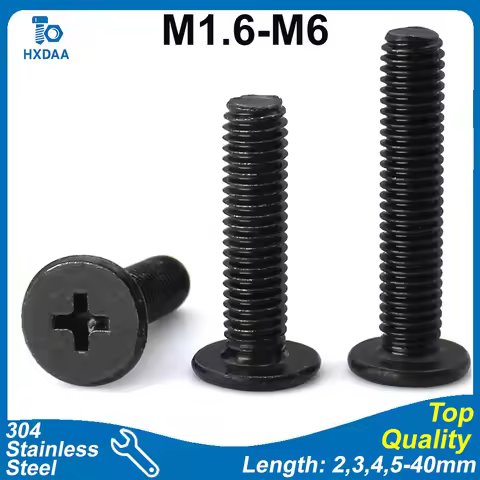 5-25pcs M1.6 M2 M2.5 M3 M4 M5 M6 Black 304 Stainless Steel Phillips Ultra Thin Flat Head Machine Scr