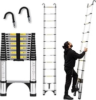Telescoping Ladder, 10.5 FT Aluminum Lightweight Extension Ladder with 2 Stable Hooks, 2 Triangle St