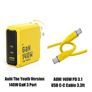 Aohi The Youth 140W USB PD3.1 GaN 3-พอร์ตชาร์จเร็วสำหรับ iPhone 15/14/14 Pro/14 Plus/14 Pro Max และอ