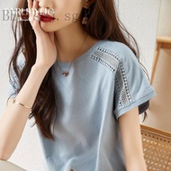 BEszj Korean Version Hollow Woven Lace Short-Sleeved T-Shirt Women's Summer Dress 2024 New Style Top Design Loose Shirt