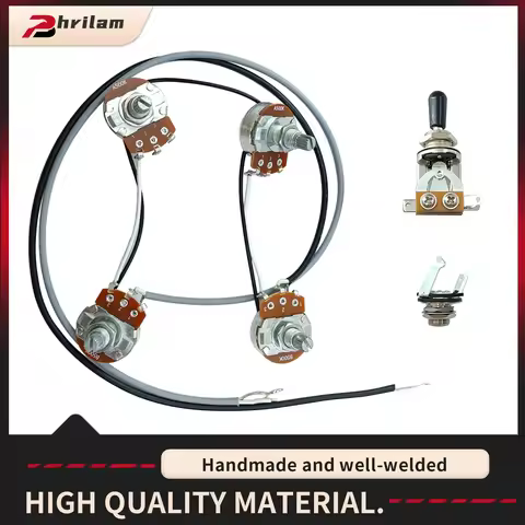 PHRILM Guitar Pre-Wired Harness Humbucking Pickup Harness Pre-Wired 2V2T with 500K Potentiometer and