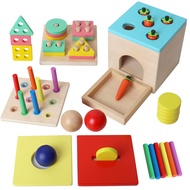 BESTAMTOY Wooden Montessori Toy for 1+ Year Old, Shape Sorter,Object Permanence Box, Coin Carrot Har