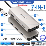 WAVLINK 7-In-1 Quad Monitor USB C laptop docking stationUniversal Aluminum Multiport type c hub with Dual 4K DP 4K HDMI 1080P VGA 480Mbps USB2.0-A for MacBook Dell XPS Lenovo Thinkpad and HP Laptops