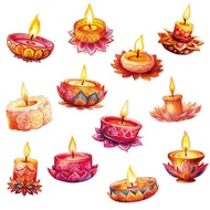 New Indian Diwali Party Decoration Wall Stickers Candle Lights Window Stickers Patch Diwali Atmosphe