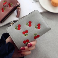 SELENAAL PU Leather Retro Cherry Wallets Korean Style Card Bag Short Clutch Bag Fashion Coin Purse Zipper Change Bag Women