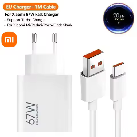 Original Xiaomi 67W Charger Fast Charging Cargador USB Cable Eu/Us Wall Adapter Mi 14 13 12 Redmi No