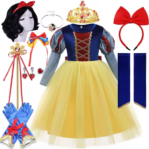Disney Halloween New Movie Snow White Princess Dress Girl Cosplay Yellow Snow White Party Yellow Str