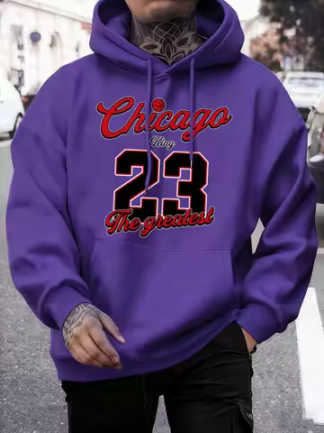 Chicago King 23 Design Mens Sweatshirt Fashion Casual Hoodies Soft Loose Pullovers Fleece Autumn War
