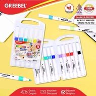 12 Colors - GREEBEL Vibrant Acrylic Single-Tip Markers Set/Colorful Sketch Marker Set
