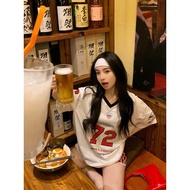 White V-neck short-sleeved basketball jersey, women's casual 3D printed T-shirt that is loose and co