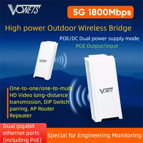 VONETS Outdoor Wireless Bridge Router 5.8GHz Gigabit POE High Definition Monitoring Point-to-Point L