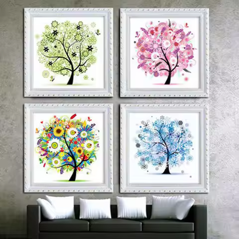 1pcolorful Four Seasons Tree Counted Cross Stitch Kit Embroidery Package Spring Summer Autumn Winter