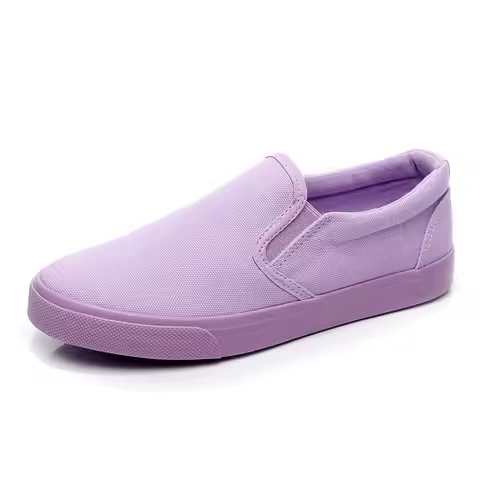 Women Light Purple Vulcanized Shoes Slip on Loafers Lady Leisure Casual Shoes Flat Heel Lavender Man