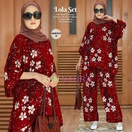 One Set Tie Dye CP Waka Maroon Cap Motif Malaman Lola Set Original Naura Jumbo SizeWanita