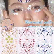 1/2/3Pcs Charming Mermaid Face Sticker - Cosplay 3D Rhinestone Sticker - DIY Self Adhesive Girl Kids