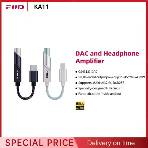 FiiO KA11 USB C To 3.5mm Audio Adapter 32bit/384KHz Type C To 3.5mm USB Dongle HiFi DAC Headphone Am