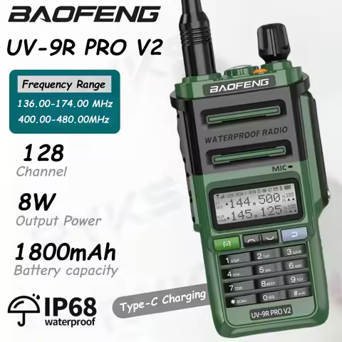 Baofeng Radio 8W Uv-9R Pro V2 Ip68 Waterproof Noaa Long Range Communication Radio For Camping Two-Wa