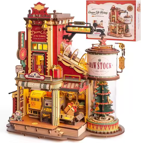 Robotime Rokr Wooden Music Box Christmas Dream Gift Factory 3D Wooden Puzzles Wooden Model Kits Buil