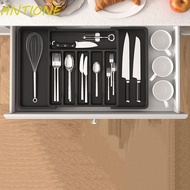 ANTIONE Silverware Drawer Organizer, Black/White/Grey Large Capacity Kitchen Drawer Organizer, Practical Plastic Adjustable Modular Expandable Utensil Tray Kitchen