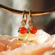 旱金蓮 頂級檸檬黃水晶與雙色寶石圈式耳環醫療級不鏽鋼 旱金蓮