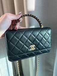 Chanel wallet on chain with handle black gold 黑金woc