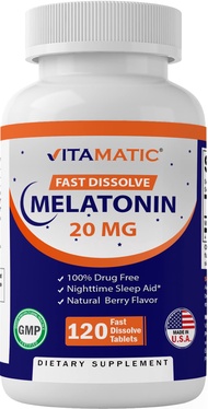 Vitamatic Melatonin 20mg Tablets | Vegetarian, Non-GMO, Gluten Free | HIGH Potency 20 MG | Natural B