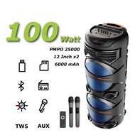 GEDI-G 12 Inch x2 Super Power 100 Watt Tower Audio Bluetooth Wireless Speaker Built-in Battery Party