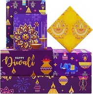 Pretty Happy Diwali wrapping paper 8 Sheets 4 Designs Folded Flat 20x28 inches per sheet Include Oil