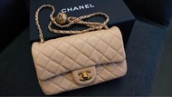 [極罕] Chanel mini cf 20cm beige 金球 classic flap 奶茶色