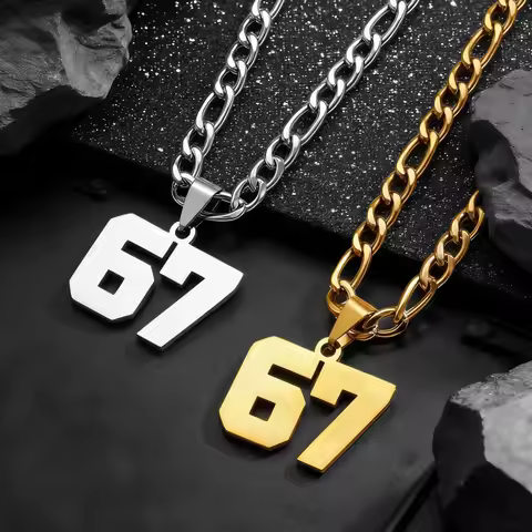 Hip Hop Spherical Clothes Digital 67 Pendant Stainless Steel Necklace for Men Women Athlete Neck Cha