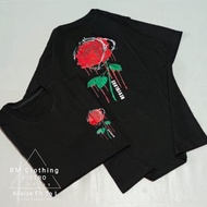 BAJU KAOS T SHIRT PRIA WANITA DISTRO GAMBAR BUNGA MAWAR ROSE HITAM XL