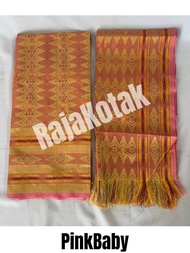 Set Kain Songket Thailand Motif Geometris Warna Pink Baby dan Selendang Rumbe Ronce