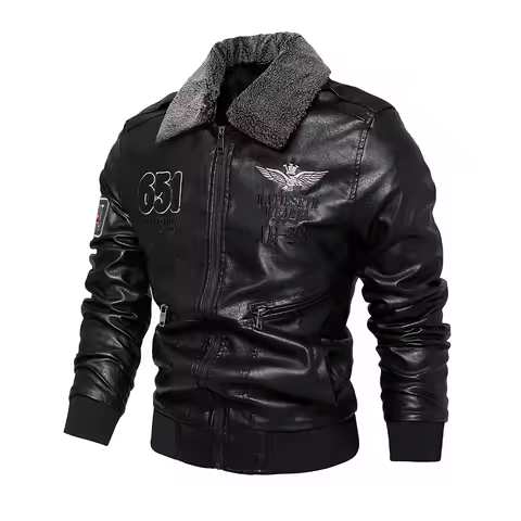 Men's Leather Jackets, Faux Leather Jacket for Men Lapel Zip-Up Slim Fit Coat