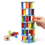 Coogam Wooden Tower Stacking Game, Fine Motor Skill Montessori Building Blocks with Dice Toppling Le
